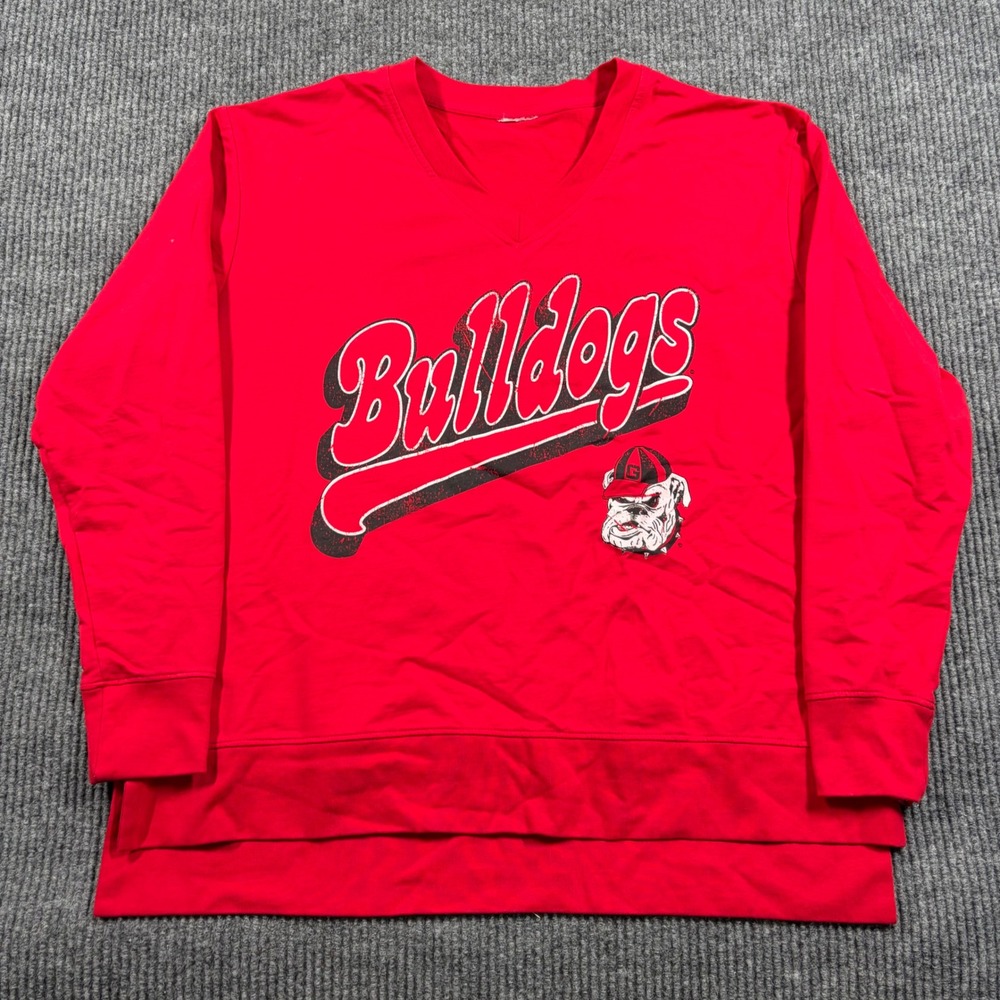 Georgia Bulldogs Sweatshirt Womens XL Red V-Neck Long Sleeve NCAA Gameday